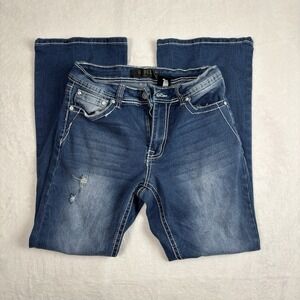 Y2K Rebel Jeans Blue Denim Embroidered Flare Women's 11/28 28" Waist